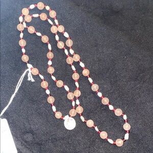 Elegant Beaded Necklace with Freshwater Pearls, Rose Quartz, & Garnet Beads